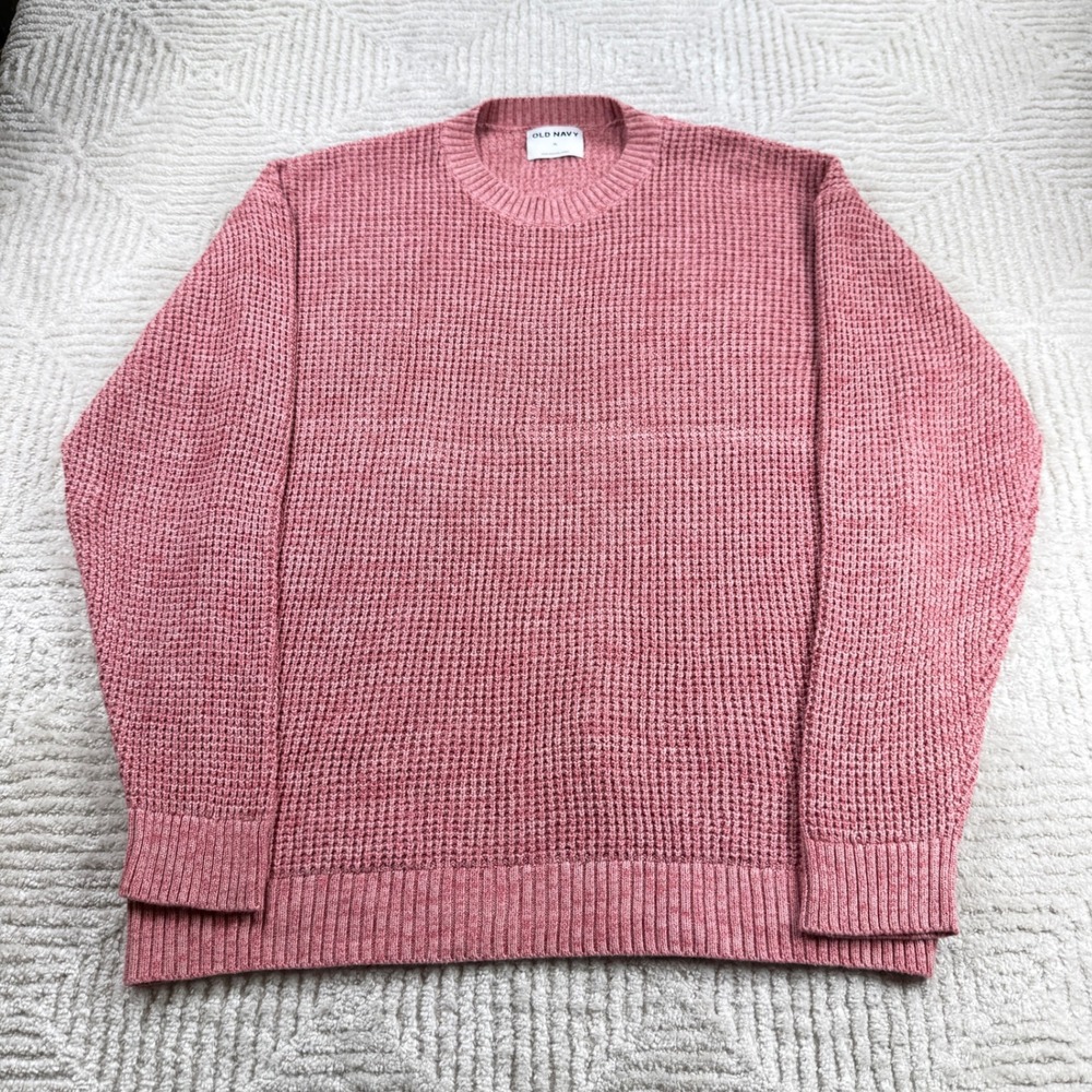 Old Navy Waffle Knit Sweater Women's XL Pink Marled Cotton Minimalist Cozy Basic